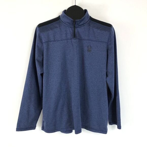 Spyder Active 1/4 Zip Pullover Men's Medium Navy Mock Neck ProWeb Wicking Logo - Picture 1 of 11